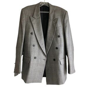 CHARTER COLLECTION Double-Breasted Plaid Wool Blazer 36R